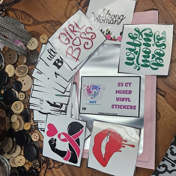 25 Count Mixed Vinyl Stickers Handmade - Picture 1 of 3